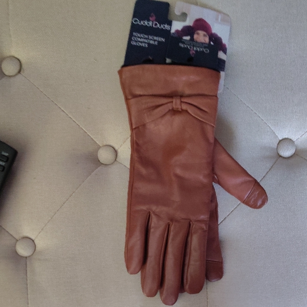 Cuddl Duds Women's Brown Leather Touchscreen Gloves L